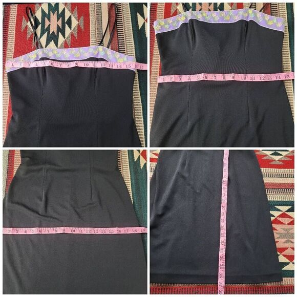 Vtg Papell Boutique Evening Black Sheath Dress‎ Sz 6P 3D Dainty Floral Neckline - Picture 8 of 8